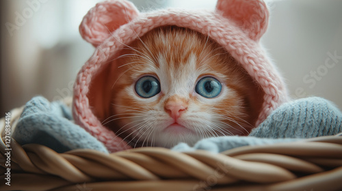 little kitten in a basket