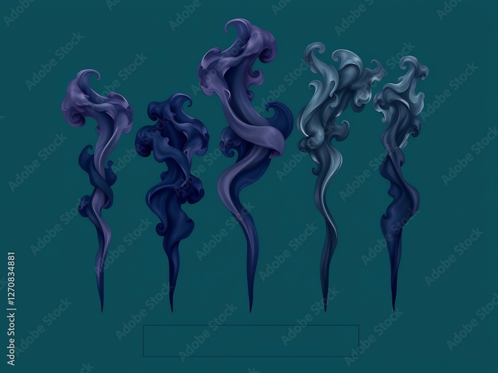 Fototapeta premium Abstract swirling smoke plumes dark blue teal background. AI Generated