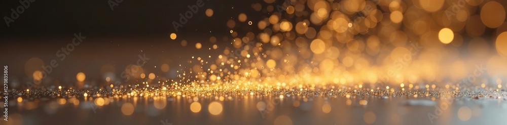 Tiny gold dust particles falling gently on a soft surface, dust, light Tiny gold dust particles falling gently on a soft surface, dust, light