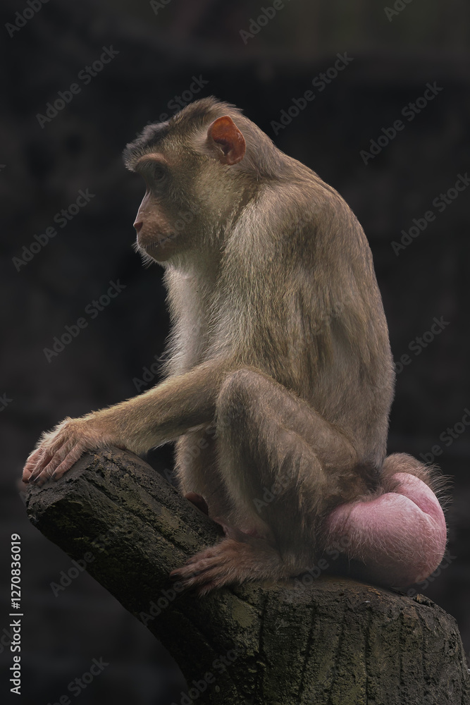 Obraz premium Southern pig-tailed macaque (Macaca nemestrina) at Taiping Zoo and Night Safari Malaysia. This is a medium-sized monkey that lives in southern Thailand, Malaysia and Indonesia, 17 February 2025