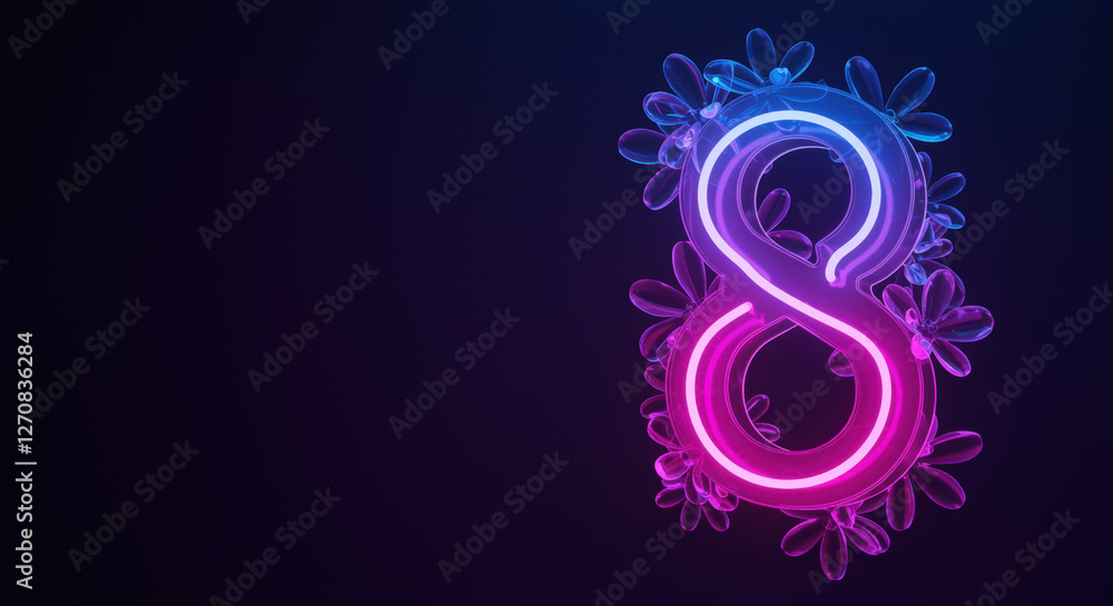 Vibrant neon number eight surrounded by floral elements creates an eye-catching design suitable for various creative projects Vibrant neon number eight surrounded by floral elements creates an eye-catching design suitable for various creative projects