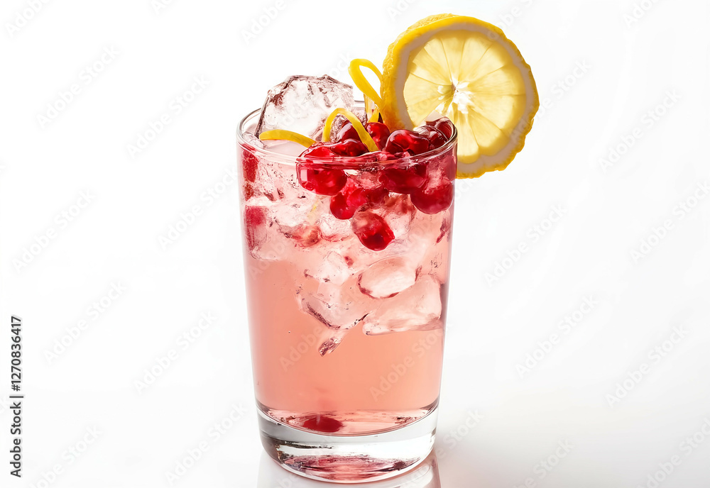 A chilled glass of rosé wine with pomegranate seeds and a twist of lemon peel. Generative AI A chilled glass of rosé wine with pomegranate seeds and a twist of lemon peel. Generative AI