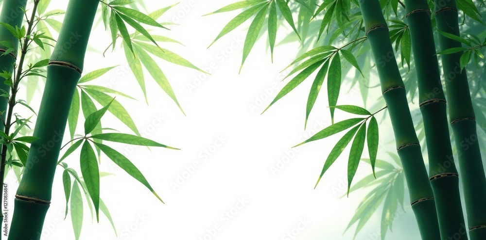 Naklejka premium Dense black bamboo foliage on white background with empty space, Greenery, White, Foliage