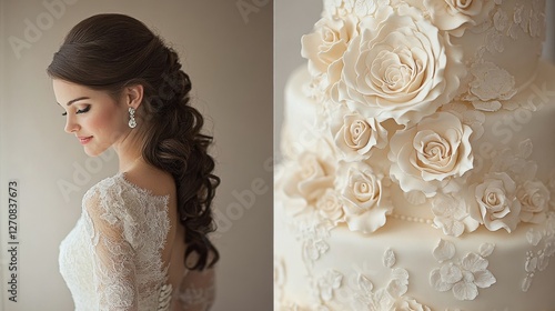 Elegant wedding cake decorated with fresh roses and greenery for a memorable ...