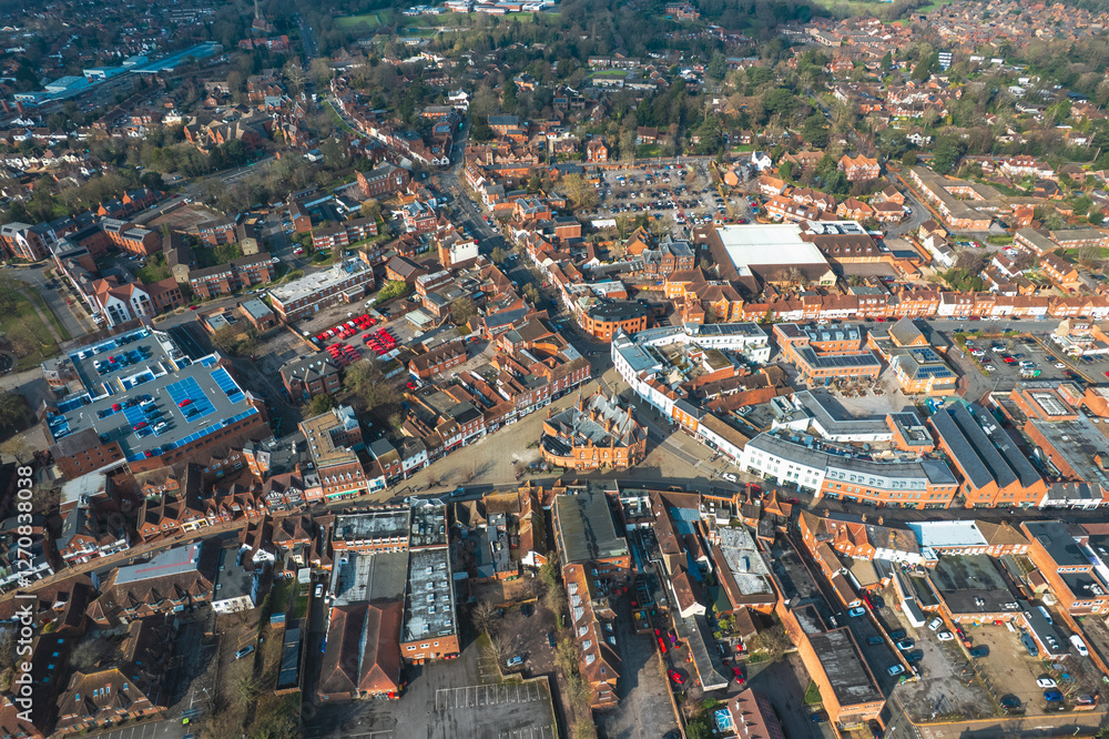 Naklejka premium beautiful wide angle view of Wokingham town center, high streets and the landscape, Reading, Berkshire, England