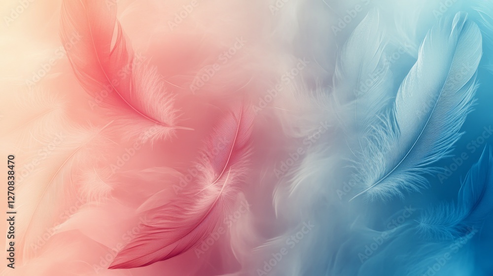 Soft feathers swirl in gentle pastel colors creating a calming atmosphere of tranquility and serenity Soft feathers swirl in gentle pastel colors creating a calming atmosphere of tranquility and serenity