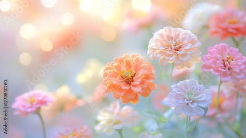 Colorful blooming flowers bathe in sunlight during a serene spring afternoon