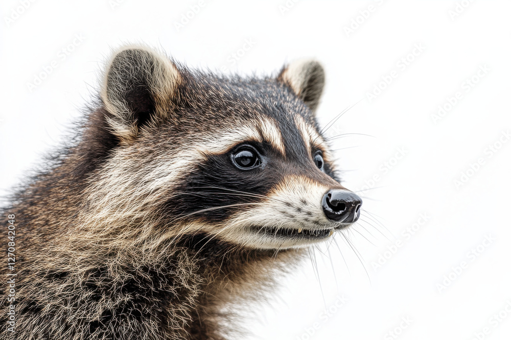 Raccoon with a mischievous expression on a white background, highlighting personality
Raccoon with a mischievous expression on a white background, highlighting personality