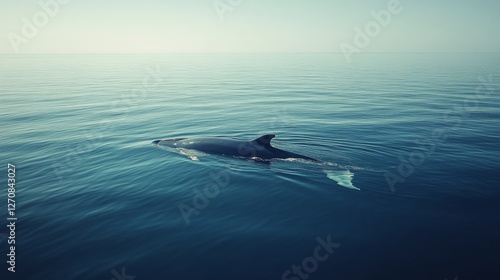 Humpback whale swimming gracefully in clear blue ocean waters during midday