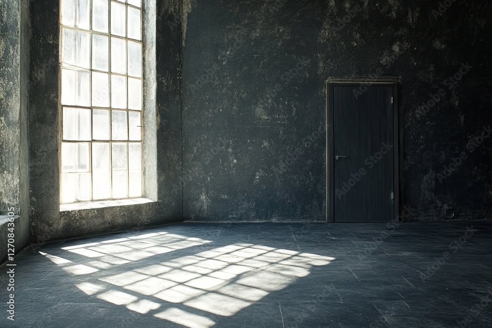 Obraz premium Sunlight streams into empty industrial room