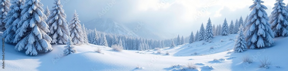 Snowy forest hills with frosty trees and icy terrain, snowy forests, winter wonderland, icy terrain Snowy forest hills with frosty trees and icy terrain, snowy forests, winter wonderland, icy terrain