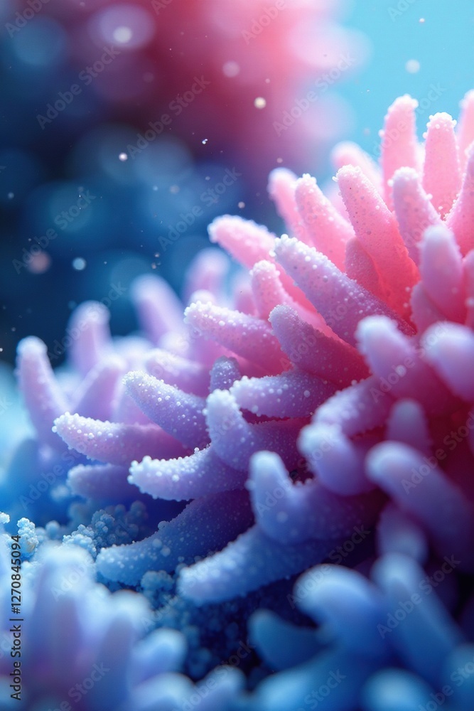 Spiruline algae in paillette texture with soft pink and blue hues, aquatic, pastel colors Spiruline algae in paillette texture with soft pink and blue hues, aquatic, pastel colors