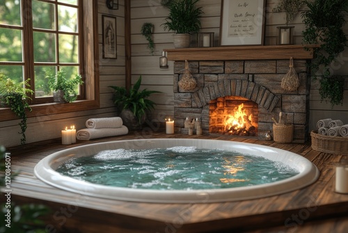 Wallpaper Mural Relaxing Hot Tub by Fireplace: Winter Getaway Torontodigital.ca