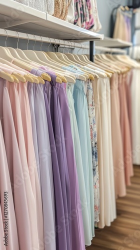 Elegant dresses displayed in a clothing store for special occasions in vibran...