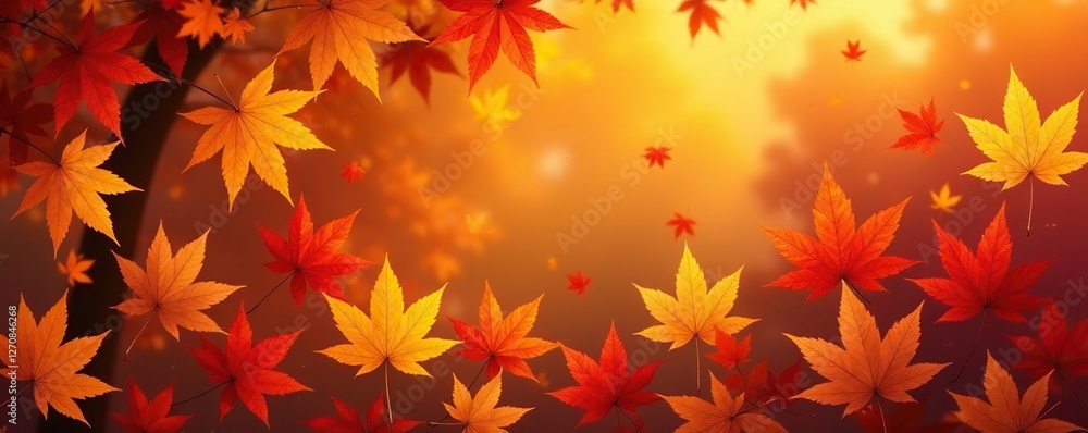 Fototapeta premium Golden hues of autumn leaves against a seamless background, foliage, maple leaves, organic