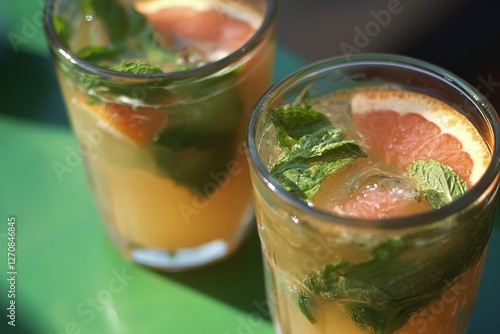 Refreshing cocktails with mint and citrus on a sunny afternoon