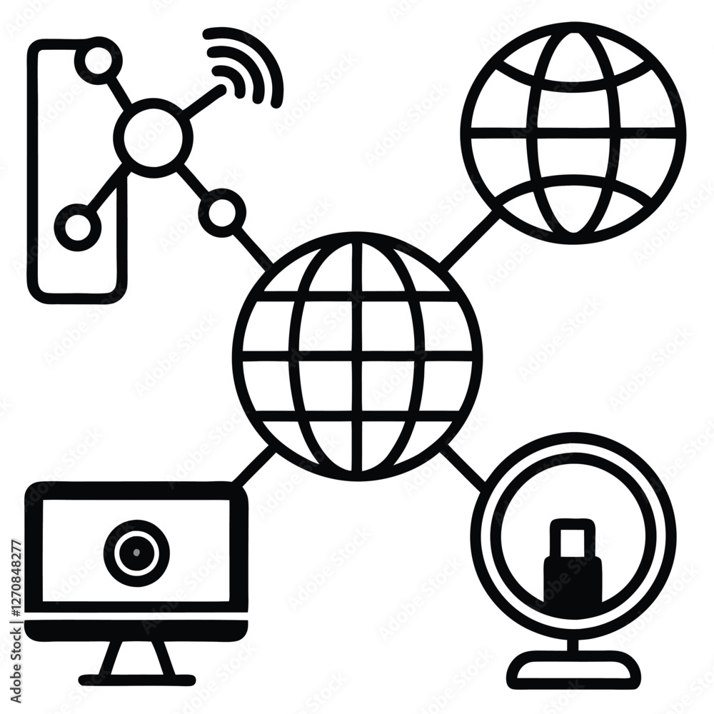 Wireless and Internet Symbols in Silhouette Wireless and Internet Symbols in Silhouette