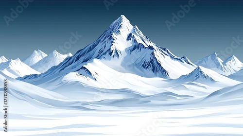 Snowy mountain range landscape, digital art, nature, majestic peak, serene scene, artistic render, impressive view,  background use