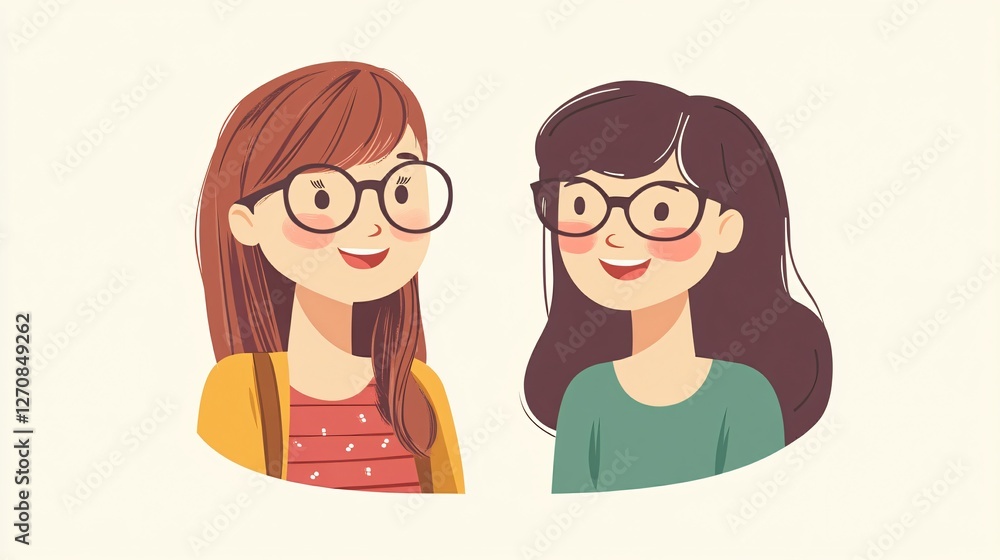 Two Friends Sitting on Bench Isolated on White | Flat Vector Two Friends Sitting on Bench Isolated on White | Flat Vector