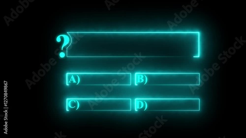 Quiz Neon Line Animation with option selection on black background ,Quiz template challenge with option selection, quiz game animation, Animated quiz question on black background. photo