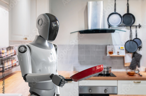 Home assistant robot cooking in kitchen