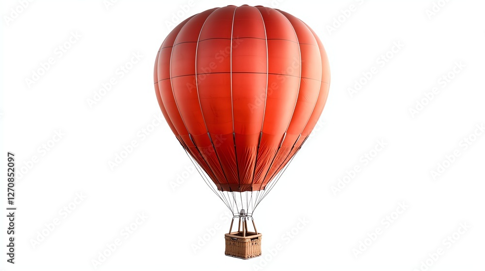Fototapeta premium A vibrant red hot air balloon on a white isolated background, symbolizing adventure, freedom, and exploration in the sky.