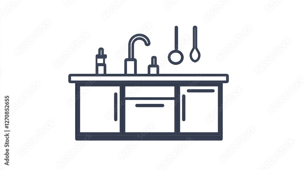 Kitchen sink, utensils, cabinets, countertop; clean design Kitchen sink, utensils, cabinets, countertop; clean design