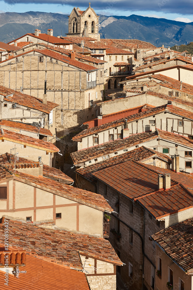 Picturesque medieval village of Frias. Antique tile roofs. Burgos. Spain