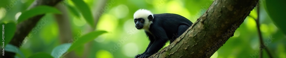 Fototapeta premium Habitat of white headed capuchin in its natural environment, jungle life, tree dwelling