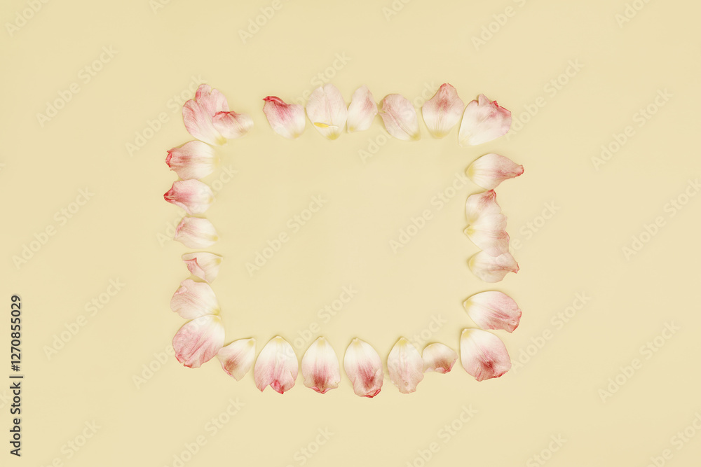 Obraz premium Flower petals arranged in a square shape on a light background for decorative purposes