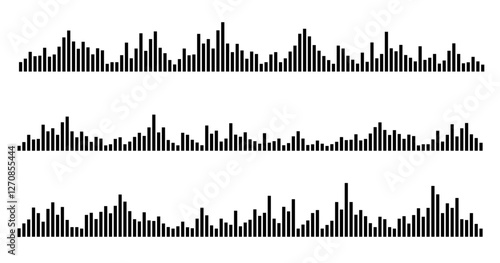 Audio and sound spectrum line vector - Set of music and voice tracks wave volume level graphics on white background