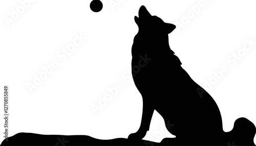 Silhouette of a dog barking at a floating ball