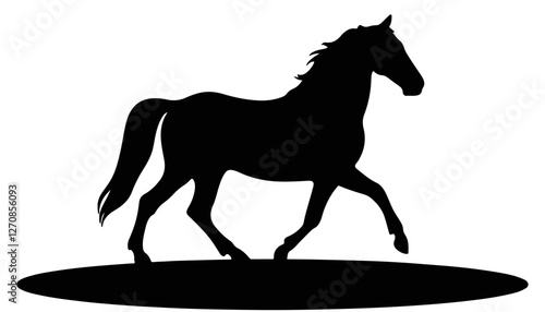Silhouette of horse trotting on flat ground
