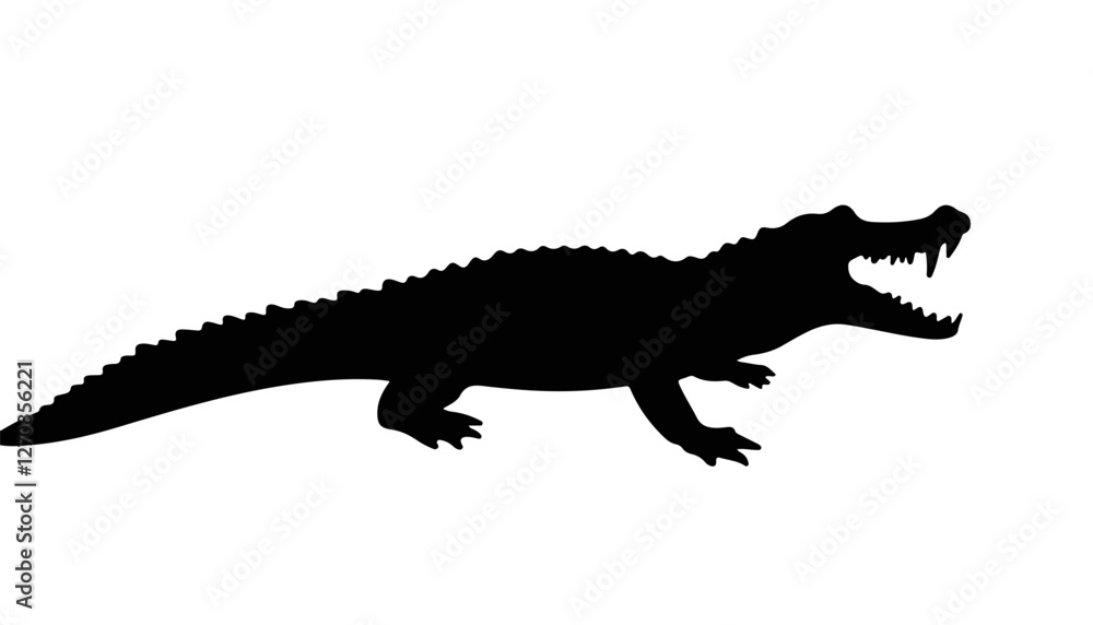 Obraz premium Silhouette of crocodile with open mouth against white background