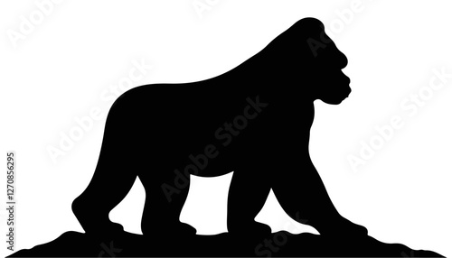 Silhouette of a gorilla walking against a white background