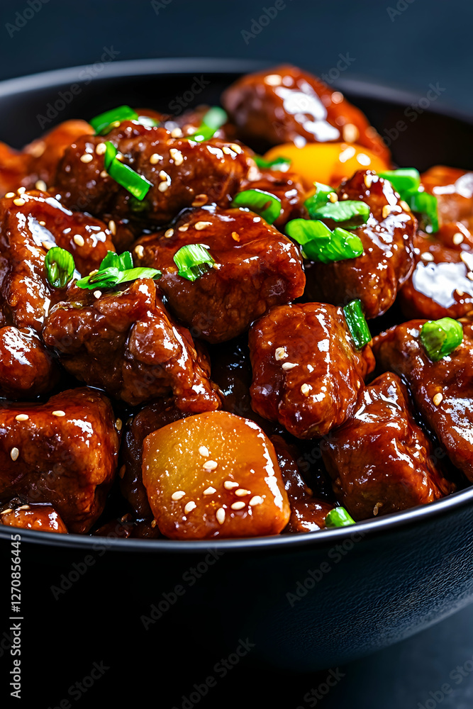 Bowl of Sweet & Sour Meat with Garnish For Restaurant Menu, at home cooking Bowl of Sweet & Sour Meat with Garnish For Restaurant Menu, at home cooking