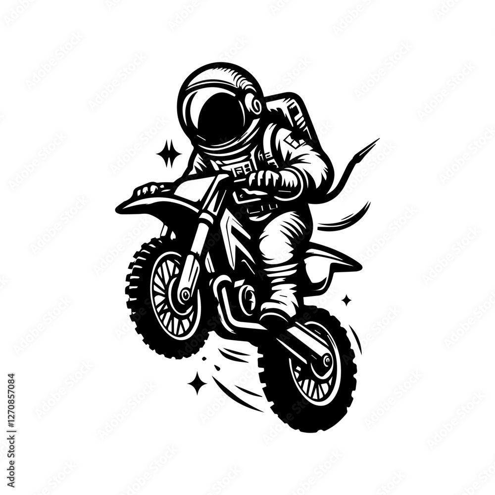 astronaut character logo design riding a motocross bike astronaut character logo design riding a motocross bike