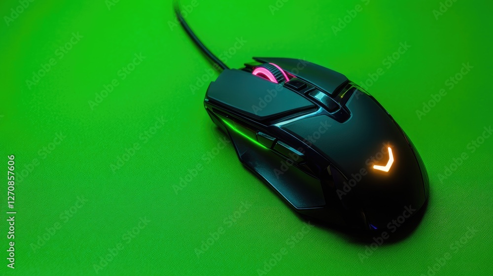 Gaming wireless mouse with customizable weight system, placed on a green background, showcasing tailored precision Gaming wireless mouse with customizable weight system, placed on a green background, showcasing tailored precision