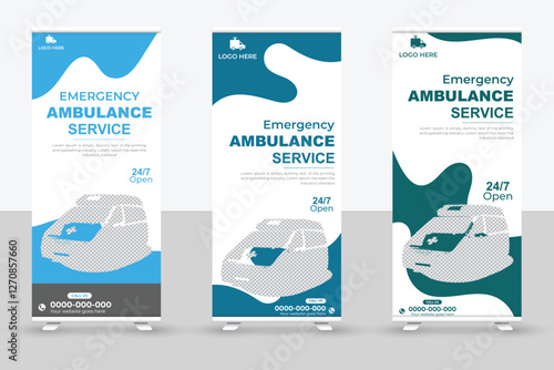 Medical services ambulance concept roll up banner template
