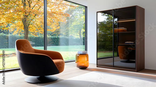Modern Living Room Wardrobe With Autumn View