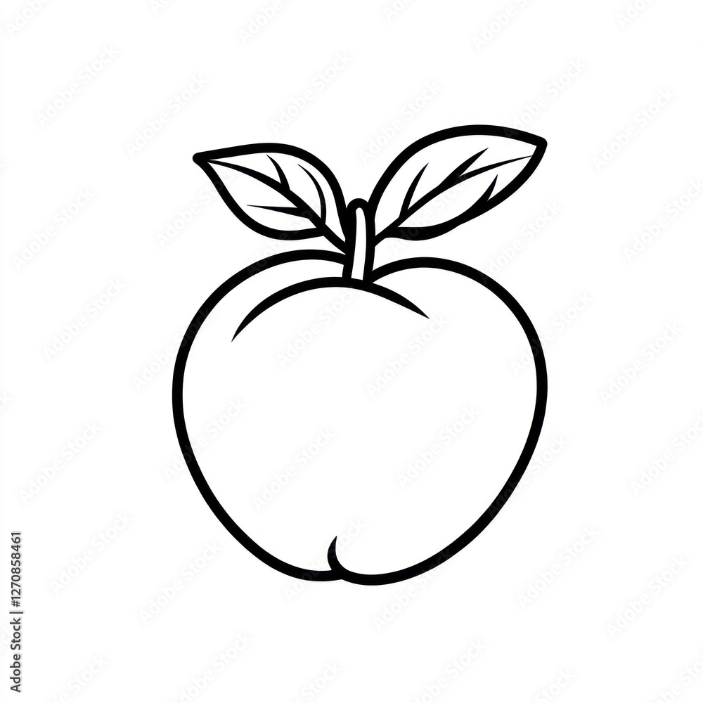 Peach illustration, white background, healthy food, coloring page Peach illustration, white background, healthy food, coloring page