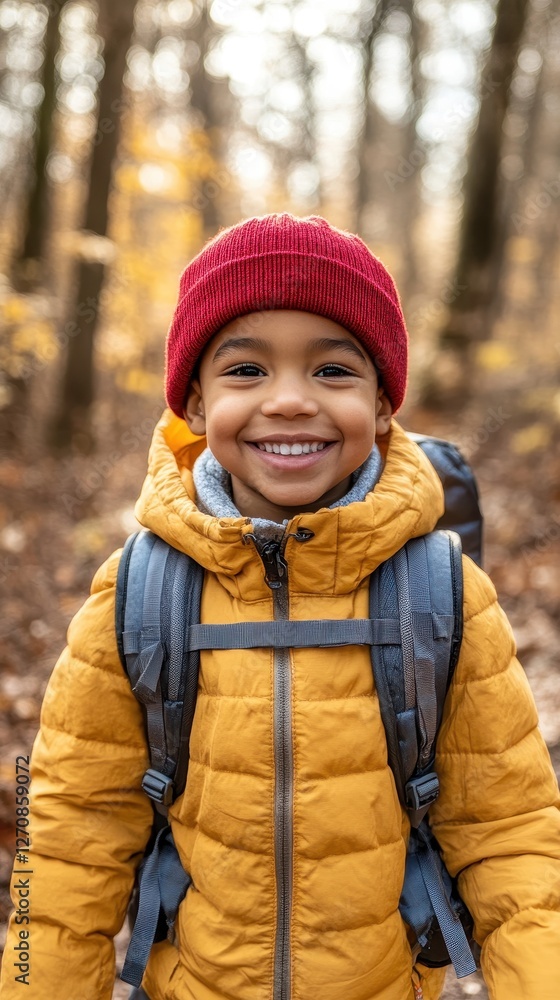 Happy Child Hiking in Autumn Forest Happy Child Hiking in Autumn Forest