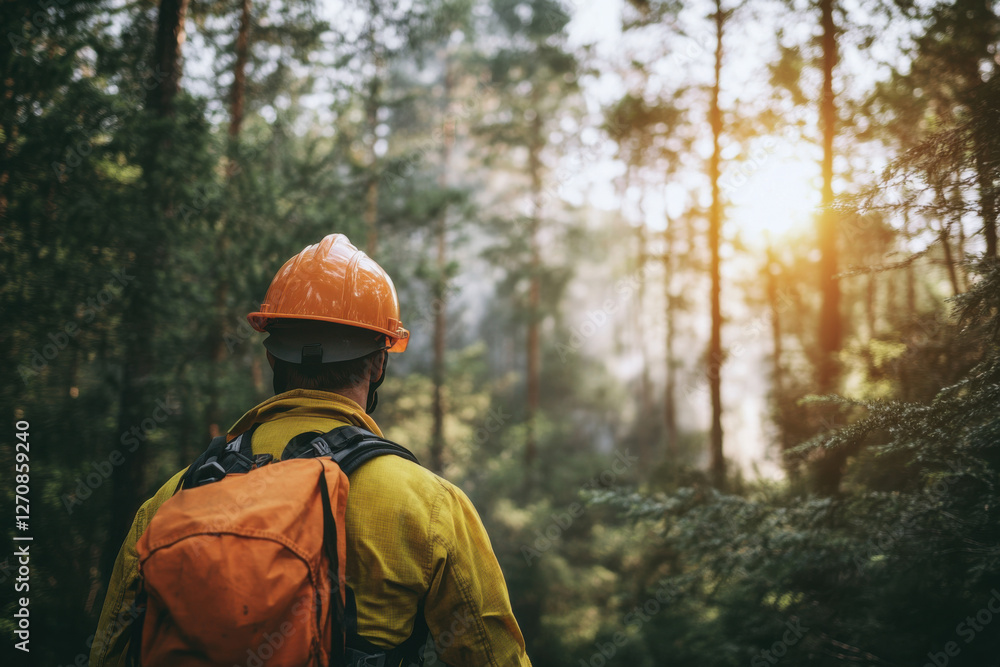 Smoke, flame and firefighter in forest for emergency, disaster management and damage control in bush. Mountain, help and man with fire rescue, volunteer service and courage for nature conservation Smoke, flame and firefighter in forest for emergency, disaster management and damage control in bush. Mountain, help and man with fire rescue, volunteer service and courage for nature conservation