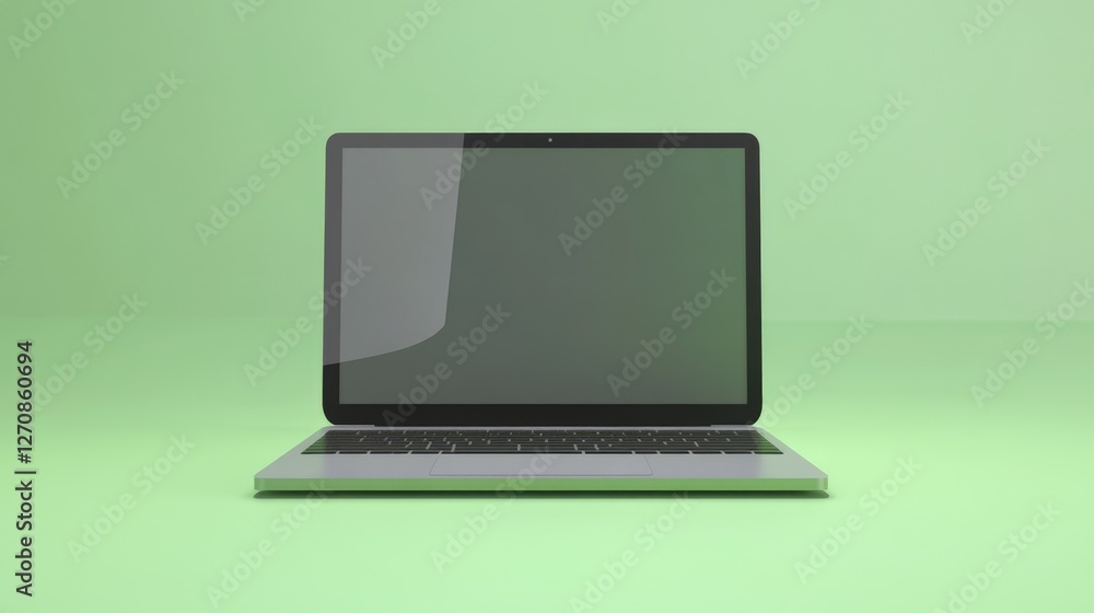 High-tech workstation laptop with a sleek industrial design, placed on a bright green backdrop, symbolizing power and productivity High-tech workstation laptop with a sleek industrial design, placed on a bright green backdrop, symbolizing power and productivity