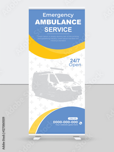 Healthcare and medical ambulance service roll up banner template design
