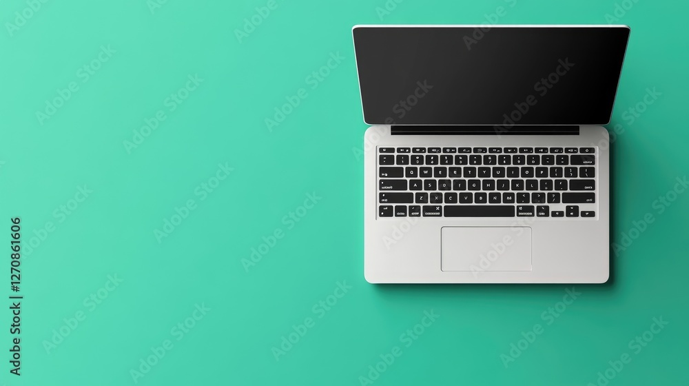 Laptop with a matte display and professional keyboard, placed on a green backdrop, representing productivity Laptop with a matte display and professional keyboard, placed on a green backdrop, representing productivity