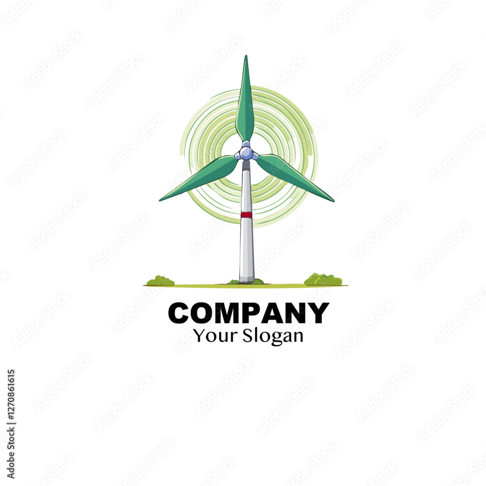 Green wind turbine on a transparent background vector wind energy icon concept design with Text Company Your Slogan