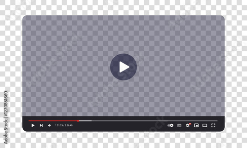 Video player vector - Transparent tube channel or online movie software frame with play bar buttons and timeline