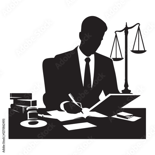 Silhouette Lawyer Illustration Writing Legal Document Design Perfect for Professional Use