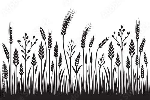 Wheat Field Silhouette Vector Illustration for Agriculture and Harvest